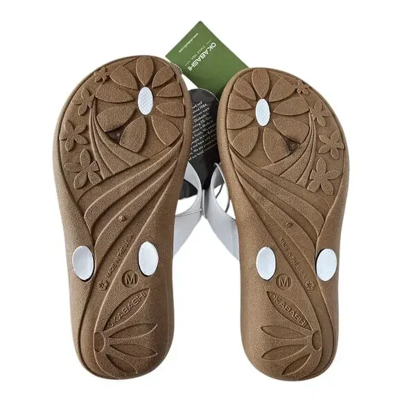 OKABASHI Breeze Women M 6.5 - 7.5 Supportive Thong Flip Flops Toffee & White NEW - Picture 6 of 7